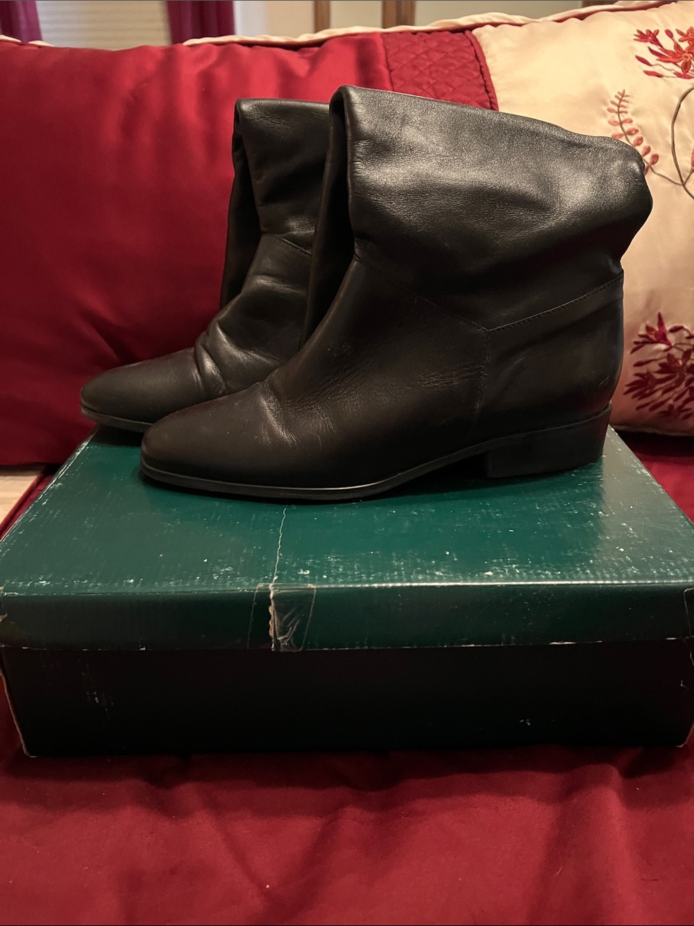 Hunt Club Black Fold-Over Wedge Ankle Boots
